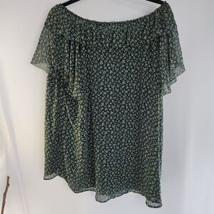 Loft plus green floral flutter sleeve blouse